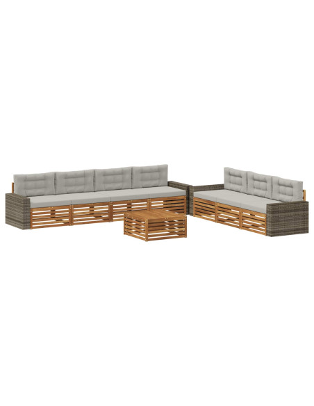 Set di divani da esterno 8 pcs Naturale e Grigio Chiaro