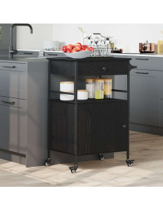 Carrello da Cucina Rovere Nero 56 x 43 x 89,5 cm