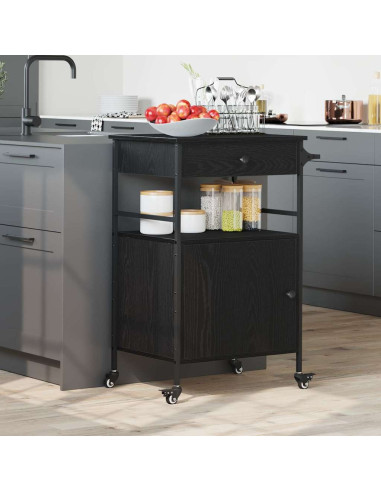 Carrello da Cucina Rovere Nero 56 x 43 x 89,5 cm