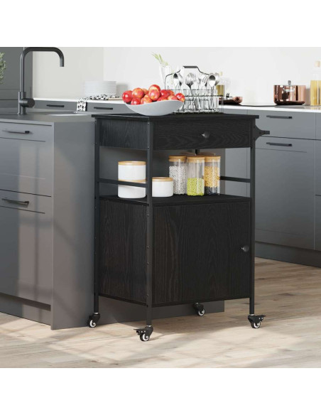 Carrello da Cucina Rovere Nero 56 x 43 x 89,5 cm