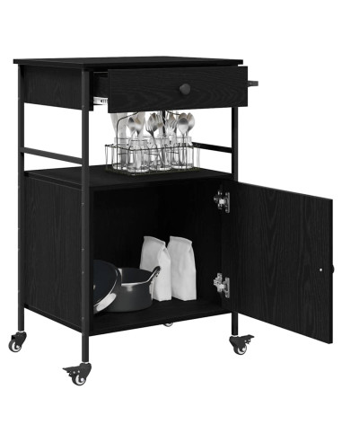 Carrello da Cucina Rovere Nero 56 x 43 x 89,5 cm