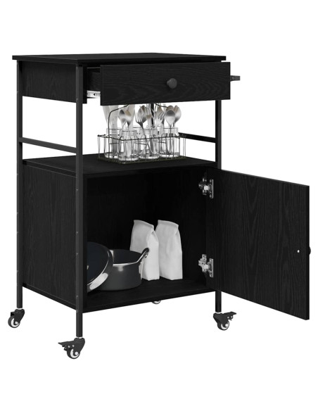 Carrello da Cucina Rovere Nero 56 x 43 x 89,5 cm
