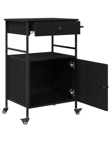 Carrello da Cucina Rovere Nero 56 x 43 x 89,5 cm