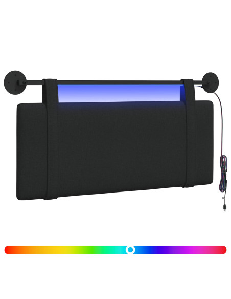 Testiera sospesa Con luce LED Nero Tessuto