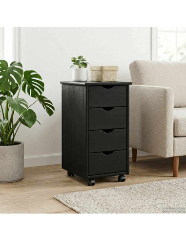 Mobile con Ruote Nero 34 x 39 x 65,5 cm Legno di Pino Massello
