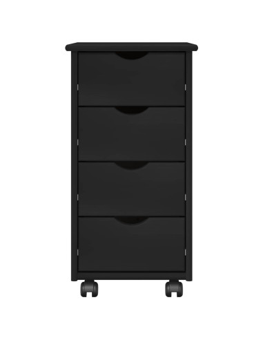 Mobile con Ruote Nero 34 x 39 x 65,5 cm Legno di Pino Massello