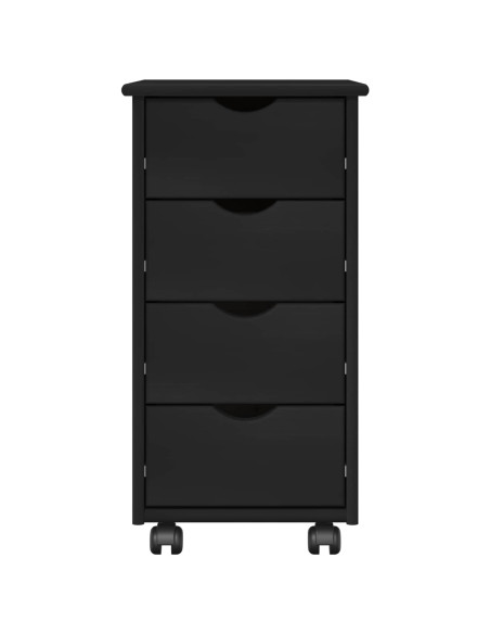 Mobile con Ruote Nero 34 x 39 x 65,5 cm Legno di Pino Massello