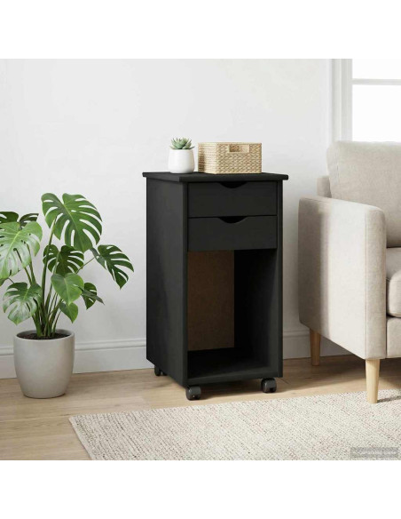 Mobile con Ruote Nero 34 x 39 x 65,5 cm Legno di pino massiccio