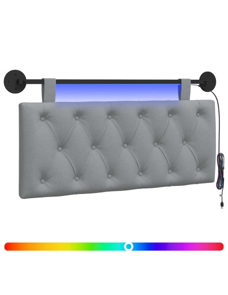 Testiera sospesa Con luce LED Grigio Chiaro Tessuto