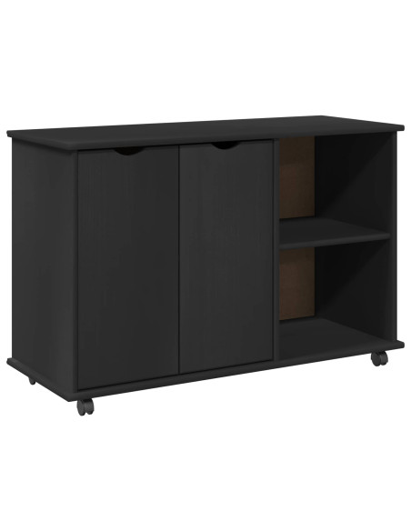 Mobile con Ruote Nero 100 x 39 x 65,5 cm Legno di Pino Massello