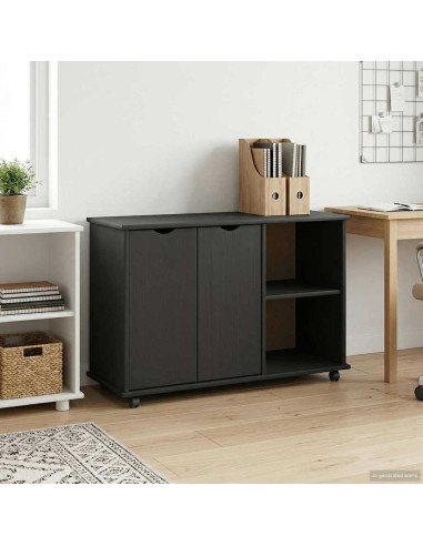 Mobile con Ruote Nero 100 x 39 x 65,5 cm Legno di Pino Massello