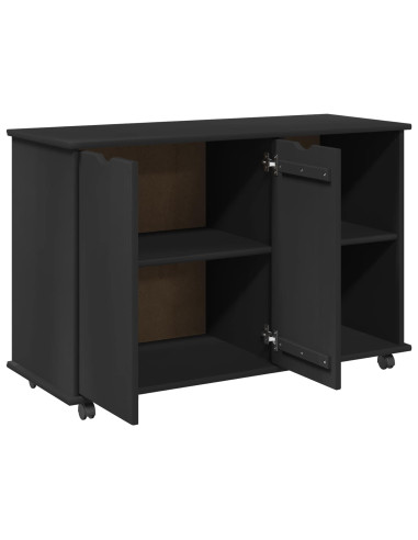 Mobile con Ruote Nero 100 x 39 x 65,5 cm Legno di Pino Massello