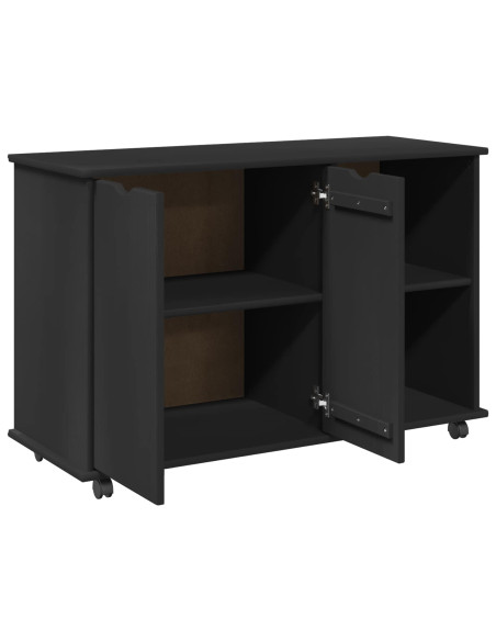 Mobile con Ruote Nero 100 x 39 x 65,5 cm Legno di Pino Massello