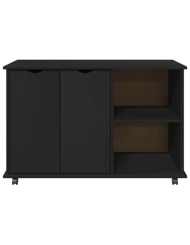 Mobile con Ruote Nero 100 x 39 x 65,5 cm Legno di Pino Massello