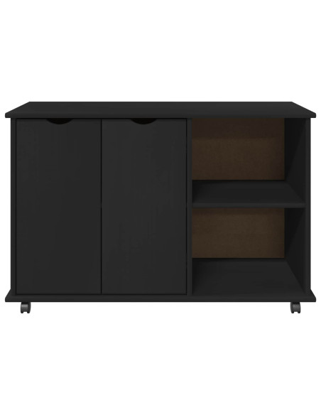 Mobile con Ruote Nero 100 x 39 x 65,5 cm Legno di Pino Massello