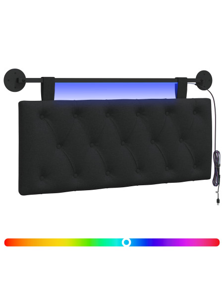 Testiera sospesa Con luce LED Nero Tessuto