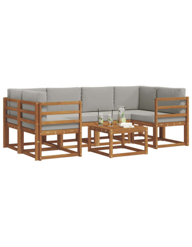 Set di divani da esterno 7 pcs Grigio Naturale e Chiaro