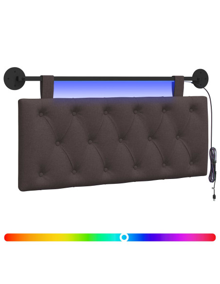 Testiera sospesa Con luce LED Marrone Scuro Tessuto