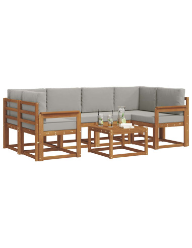 Set di divani da esterno 7 pcs Grigio Naturale e Chiaro