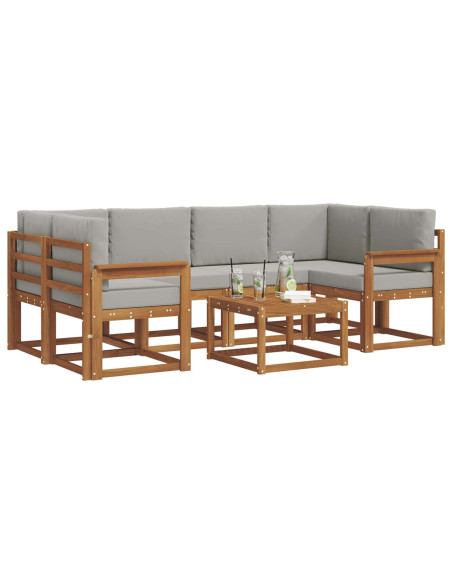 Set di divani da esterno 7 pcs Grigio Naturale e Chiaro