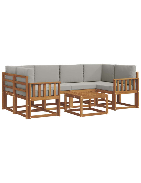 Set di divani da esterno 7 pcs Grigio Naturale e Chiaro