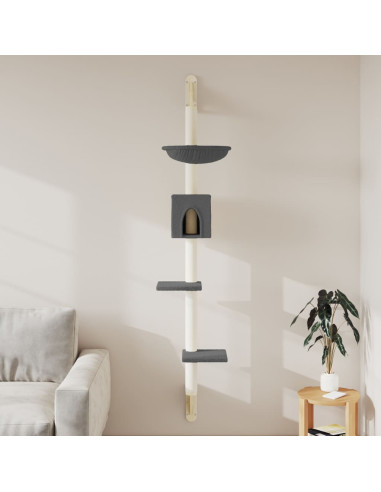 Albero per Gatti con Tiragraffi a Parete Grigio Scuro 187 cm