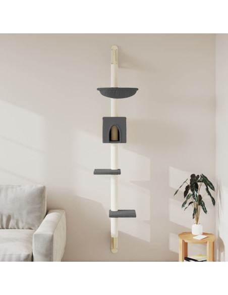 Albero per Gatti con Tiragraffi a Parete Grigio Scuro 187 cm