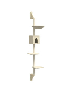Albero per Gatti con Tiragraffi a Parete Crema 187 cm 2