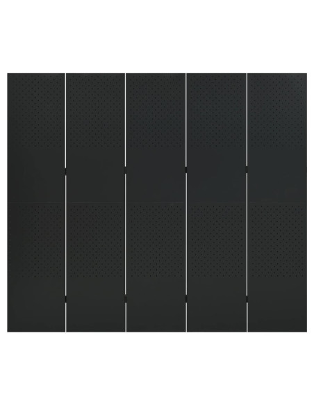 Paravento a 5 Pannelli Nero 200x180 cm in Acciaio