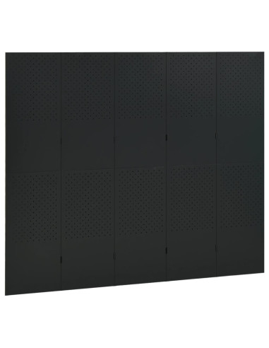 Paravento a 5 Pannelli Nero 200x180 cm in Acciaio