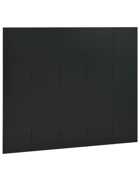 Paravento a 5 Pannelli Nero 200x180 cm in Acciaio