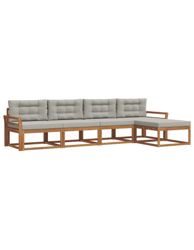 Set di divani da esterno 5 pcs Grigio Naturale e Chiaro