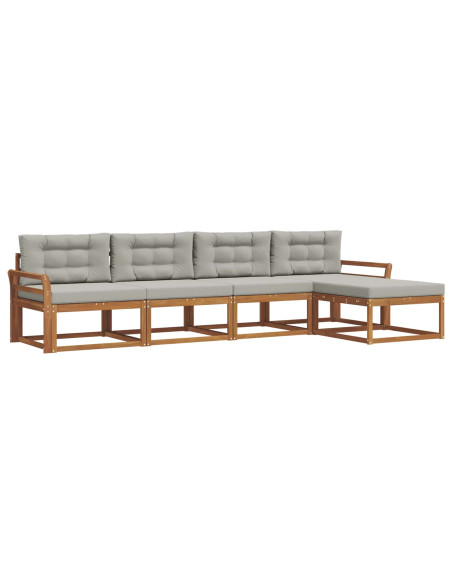 Set di divani da esterno 5 pcs Grigio Naturale e Chiaro