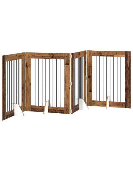 Cancello per cani con supporti 4 pcs Legno antico 80 x 100 cm