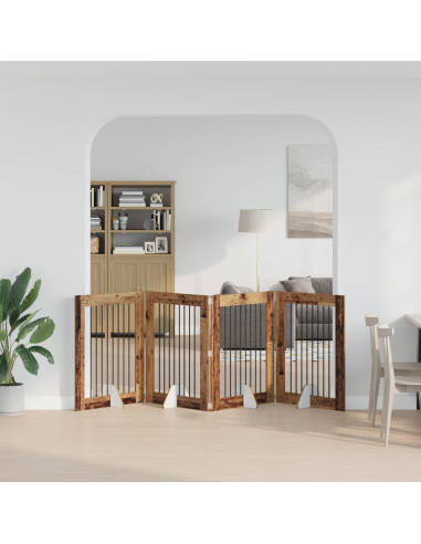 Cancello per cani con supporti 4 pcs Legno antico 80 x 100 cm