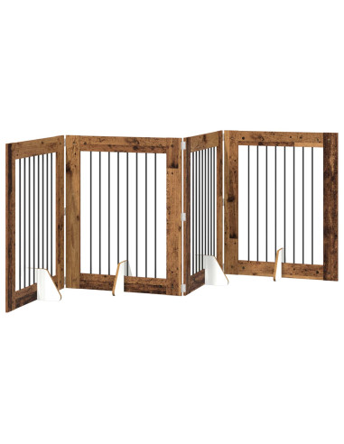 Cancello per cani con supporti 4 pcs Legno antico 80 x 100 cm