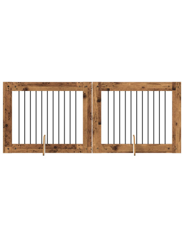 Cancello per cani con supporti 2 pcs Legno antico 100 x 80 cm