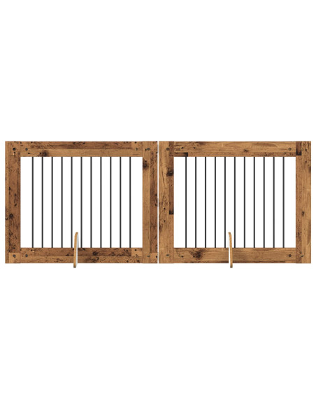 Cancello per cani con supporti 2 pcs Legno antico 100 x 80 cm
