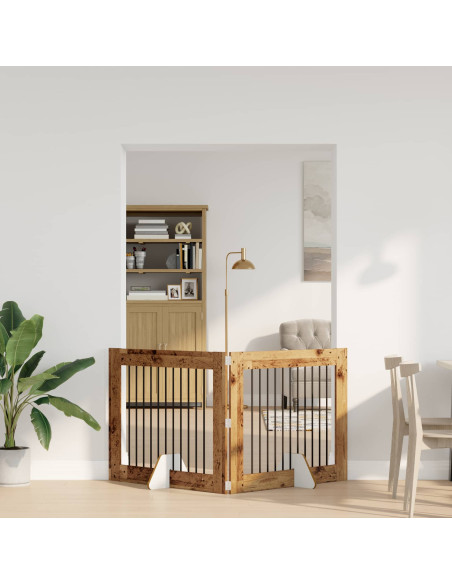 Cancello per cani con supporti 2 pcs Legno antico 100 x 80 cm