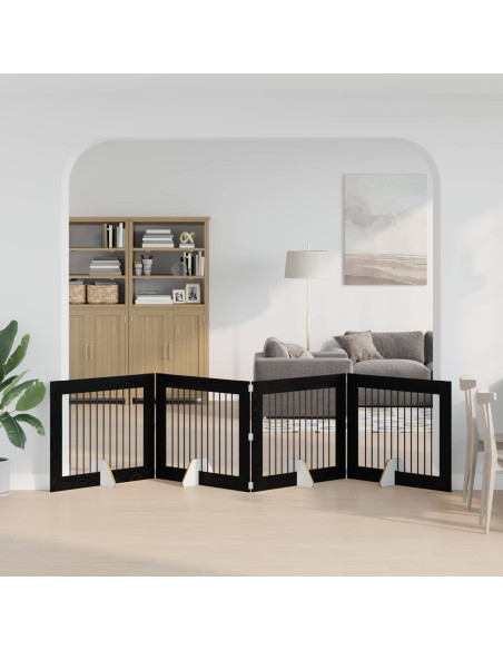 Cancello per cani con supporti 4 pcs Rovere Nero 100 x 80 cm