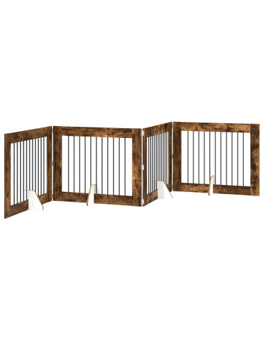 Cancello per cani con supporti 4 pcs Rovere Fumo 100 x 80 cm