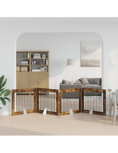 Cancello per cani con supporti 4 pcs Rovere Fumo 100 x 80 cm