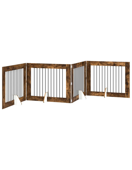 Cancello per cani con supporti 4 pcs Rovere Fumo 100 x 80 cm