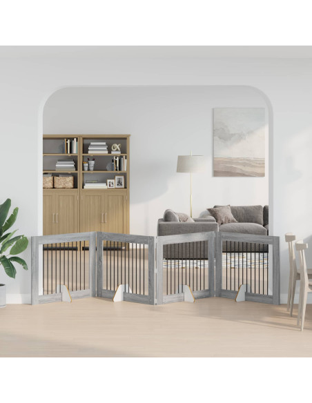 Cancello per cani con supporti 4 pcs Grigio Sonoma 100 x 80 cm