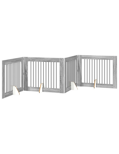 Cancello per cani con supporti 4 pcs Grigio Sonoma 100 x 80 cm