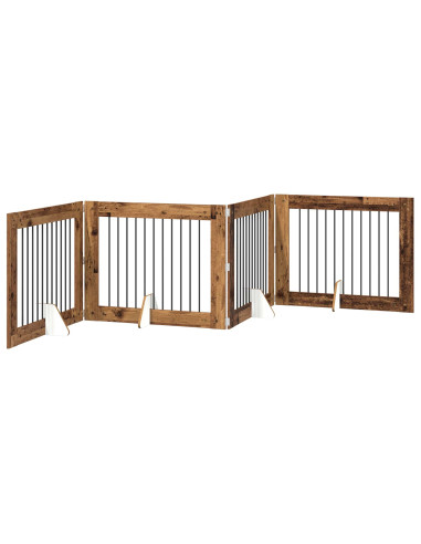 Cancello per cani con supporti 4 pcs Legno antico 100 x 80 cm