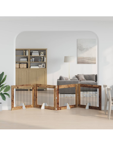 Cancello per cani con supporti 4 pcs Legno antico 100 x 80 cm
