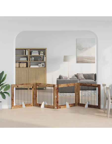 Cancello per cani con supporti 4 pcs Legno antico 100 x 80 cm