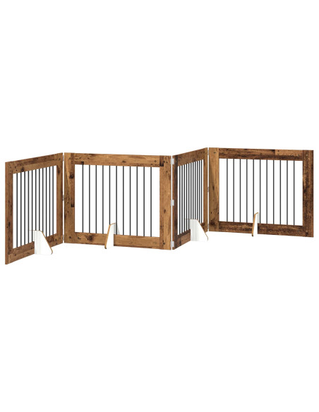 Cancello per cani con supporti 4 pcs Legno antico 100 x 80 cm
