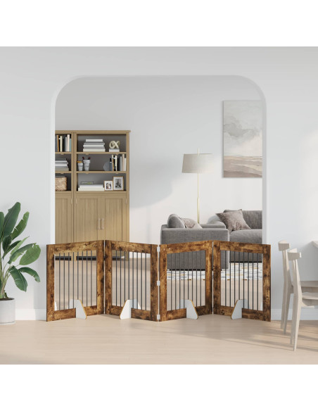 Cancello per cani con supporti 4 pcs Rovere Fumo 80 x 80 cm